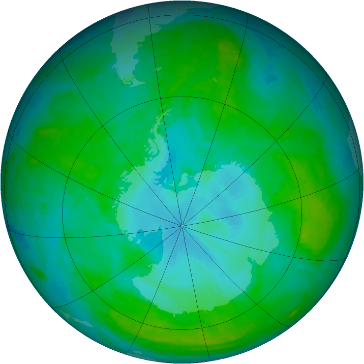 Antarctic ozone map for 01 January 2004